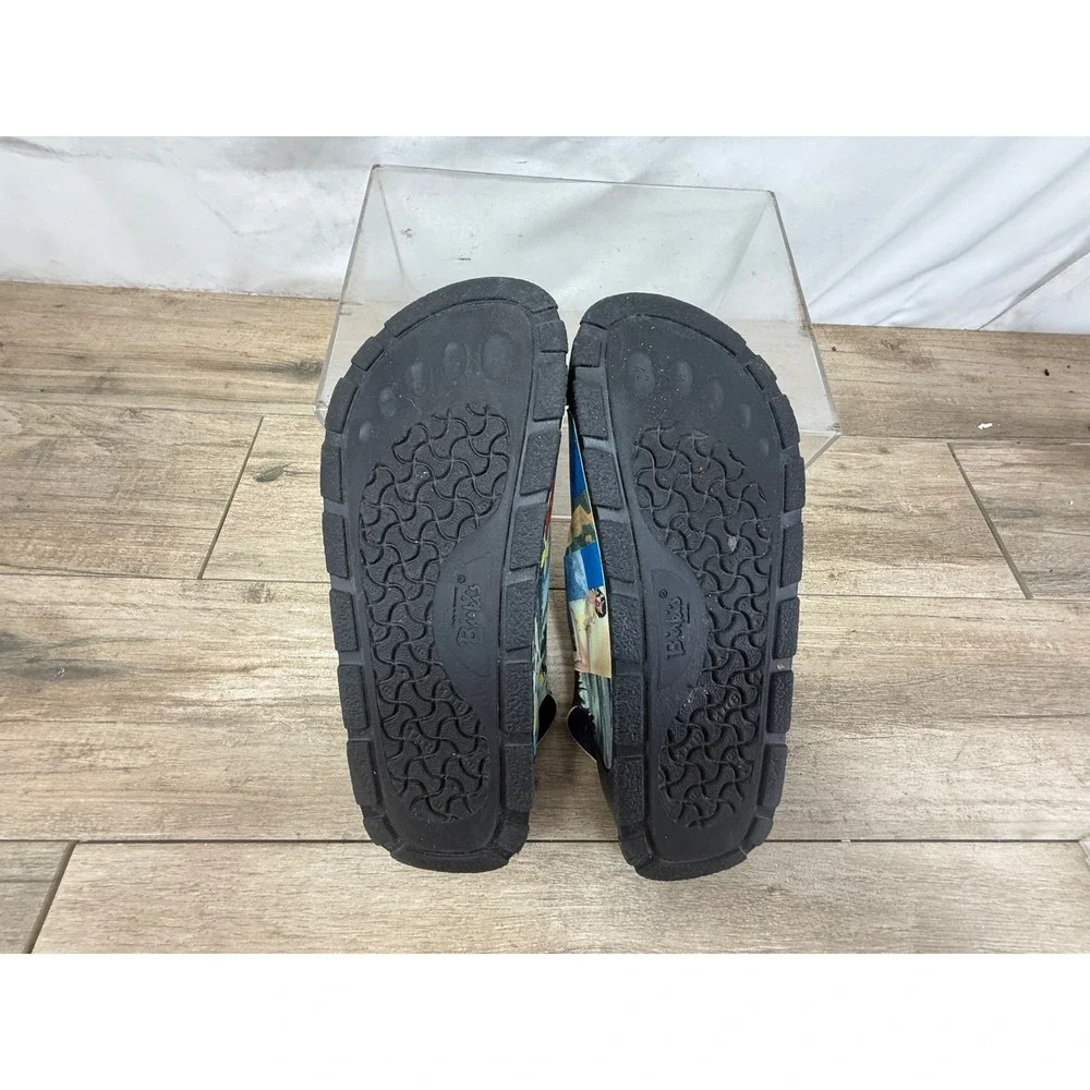 Birkis Birkenstock Men 42 Tropical Graphic Print 3-Strap Buckle Sandals Black